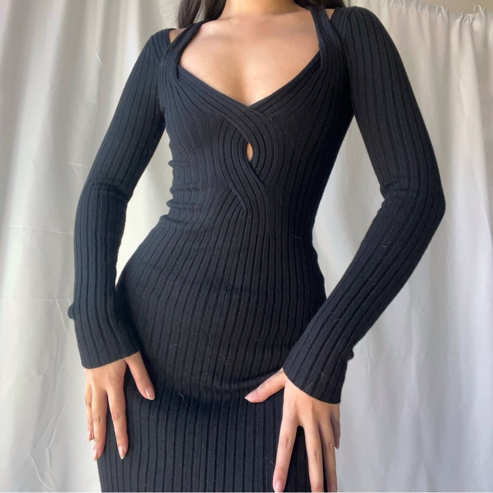 ASTR Black Rib Sweater Midi Dress - Picture 2 of 3